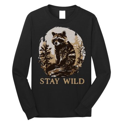 Stay Wild Cottagecore Aesthetic Raccoon Lover Vintage Racoon Long Sleeve Shirt