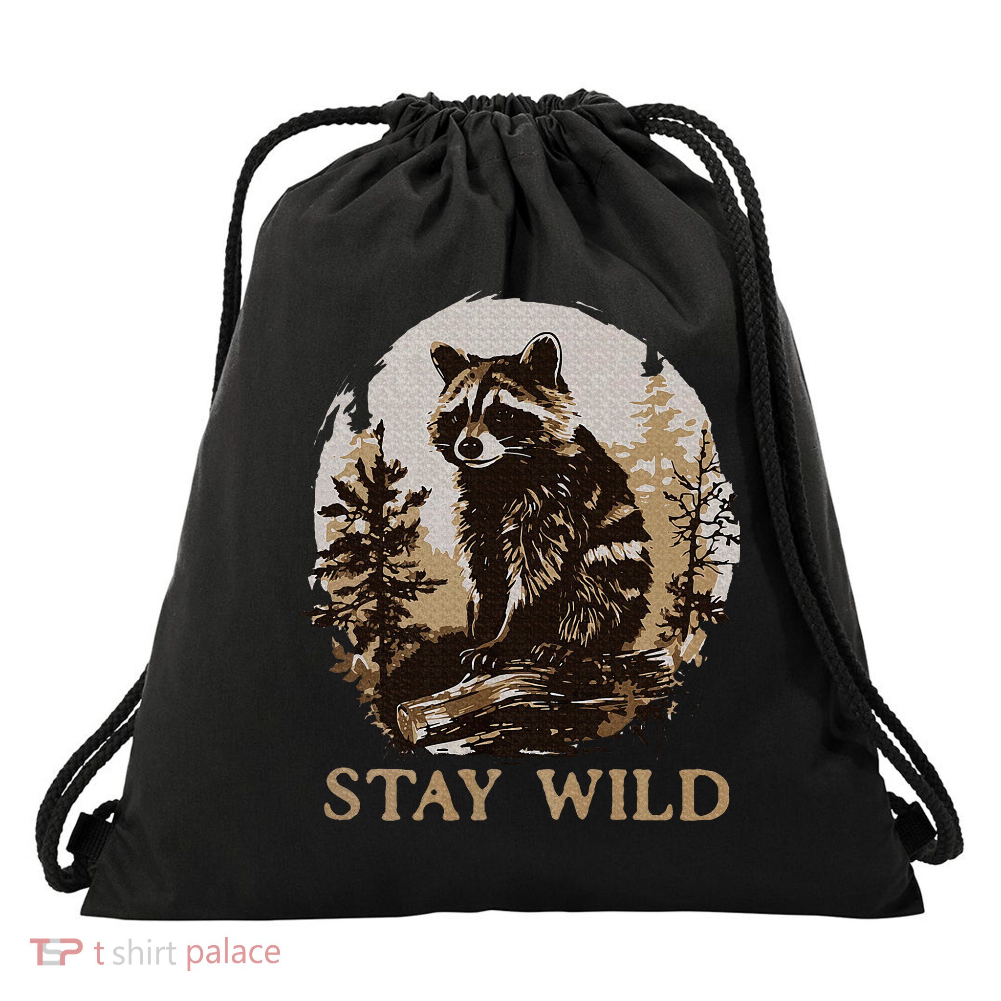 Stay Wild Cottagecore Aesthetic Raccoon Lover Vintage Racoon Drawstring Bag