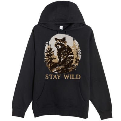 Stay Wild Cottagecore Aesthetic Raccoon Lover Vintage Racoon Premium Pullover Hoodie
