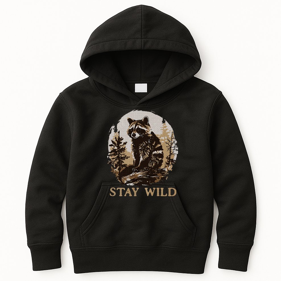 Stay Wild Cottagecore Aesthetic Raccoon Lover Vintage Racoon Kids Hoodie