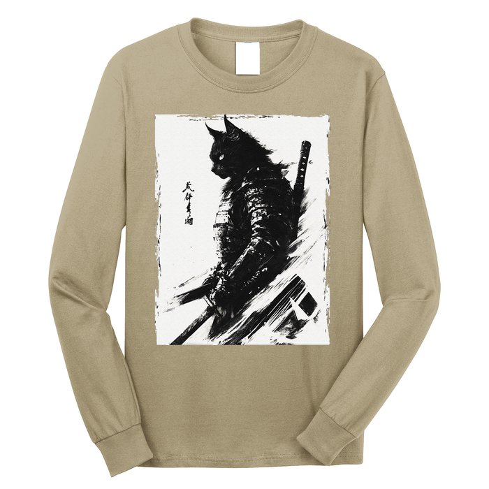 Samurai Warrior Cat Graphicvintage Japanese Art Anime Long Sleeve Shirt