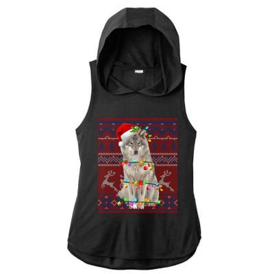 Santa Wolf Christmas Tree Lights Ugly Sweater Pajama Cute Gift Ladies PosiCharge Tri-Blend Wicking Draft Hoodie Tank