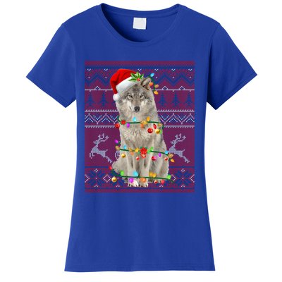 Santa Wolf Christmas Tree Lights Ugly Sweater Pajama Cute Gift Women's T-Shirt