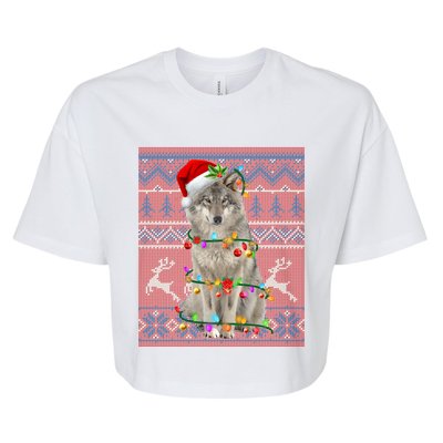 Santa Wolf Christmas Tree Lights Ugly Sweater Pajama Cute Gift Bella+Canvas Jersey Crop Tee