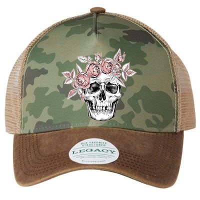Skull With Crown Of Pink Roses Legacy Tie Dye Trucker Hat