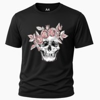 Skull With Crown Of Pink Roses Cooling Performance Crew T-Shirt