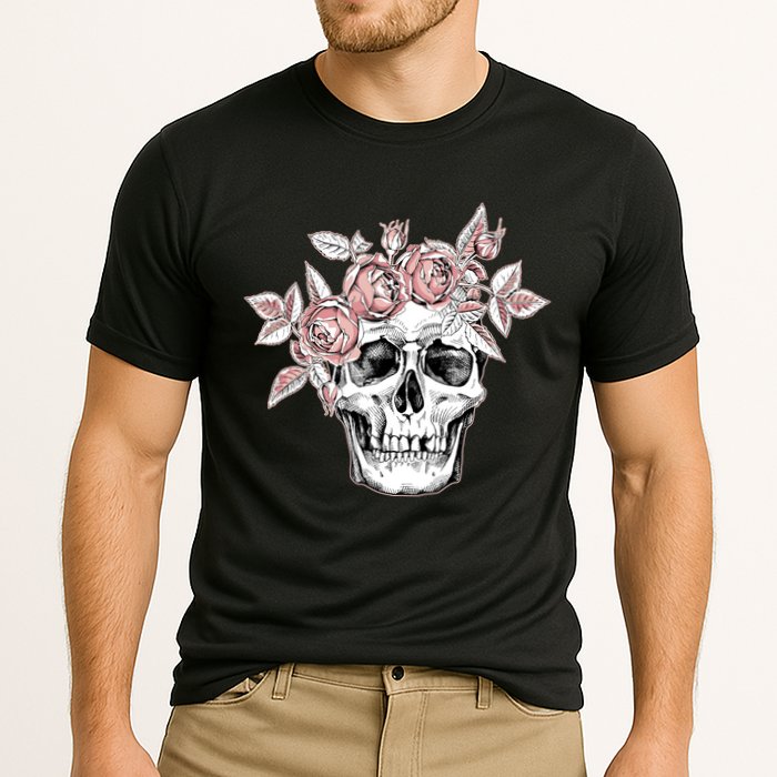 Skull With Crown Of Pink Roses Cooling Performance Crew T-Shirt