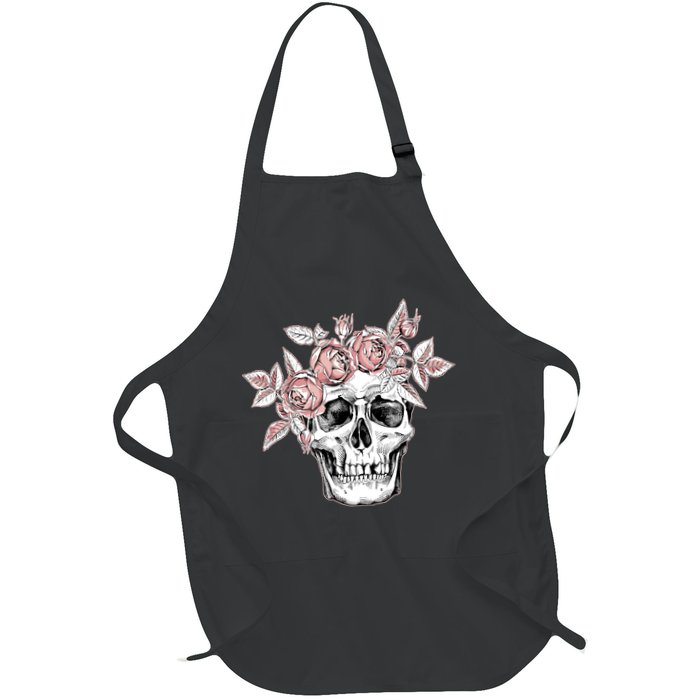 Skull With Crown Of Pink Roses Apron