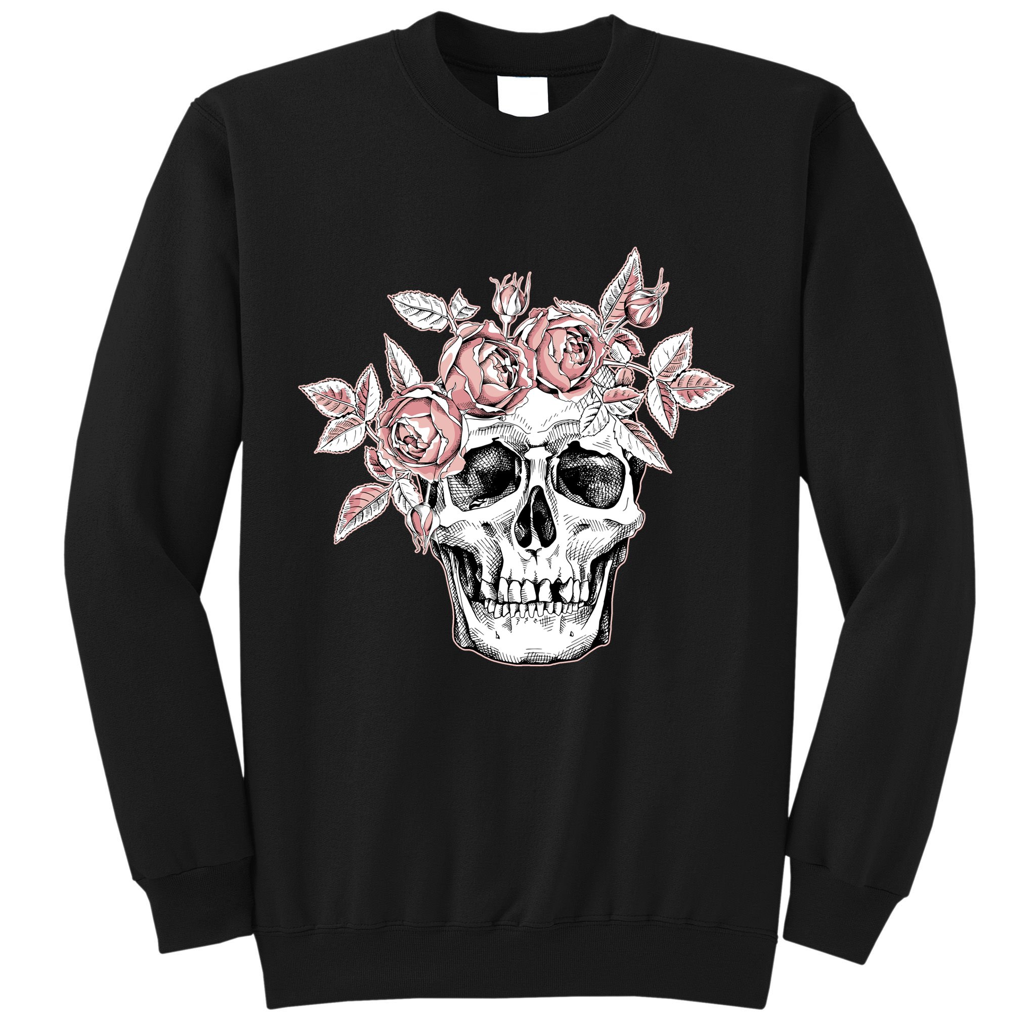 Skull With Crown Of Pink Roses Sweatshirt