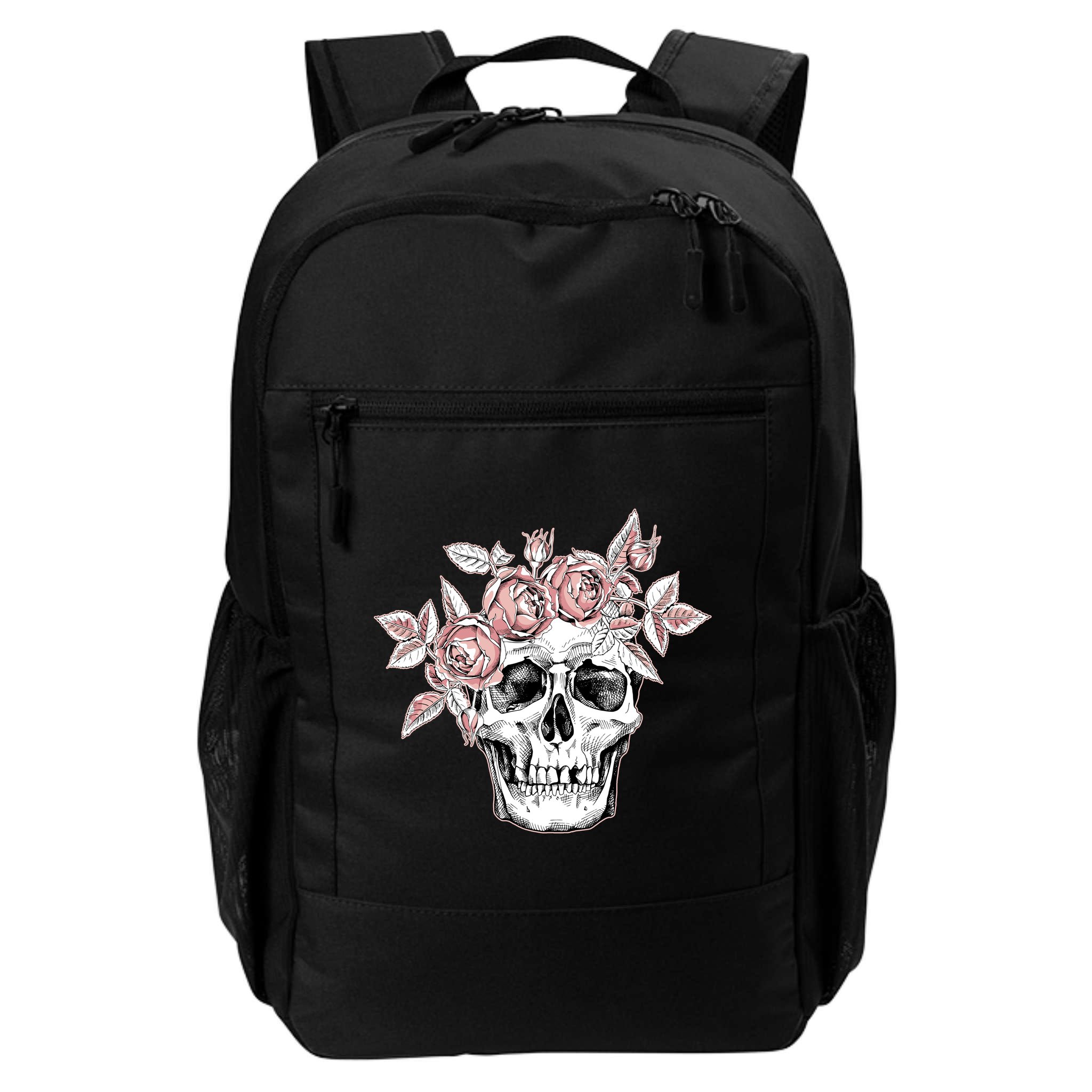 Skull With Crown Of Pink Roses Backpack