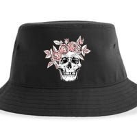 Skull With Crown Of Pink Roses Sustainable Bucket Hat