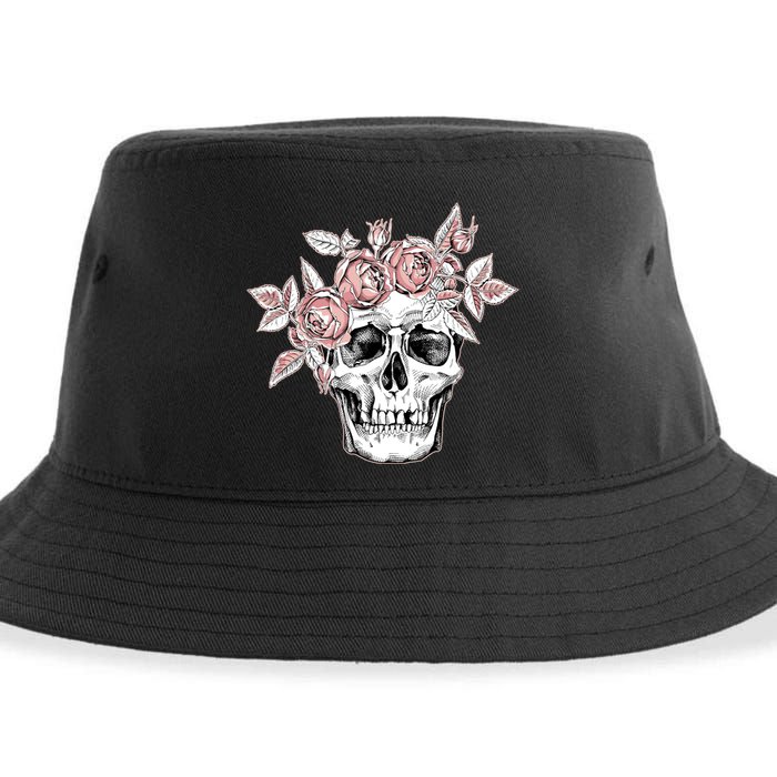 Skull With Crown Of Pink Roses Sustainable Bucket Hat
