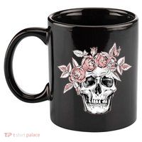 Skull With Crown Of Pink Roses 11oz C Handle Ceramic Mug
