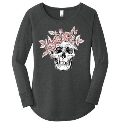 Skull With Crown Of Pink Roses Women's Perfect Tri Tunic Long Sleeve Shirt