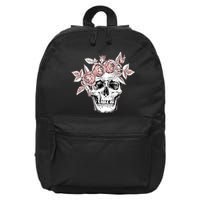 Skull With Crown Of Pink Roses 16 in Basic Backpack