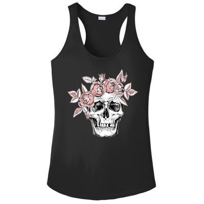 Skull With Crown Of Pink Roses Ladies PosiCharge Competitor Racerback Tank