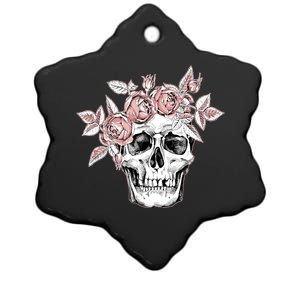 Skull With Crown Of Pink Roses Ceramic Star Ornament