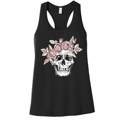 Skull With Crown Of Pink Roses Women's Racerback Tank