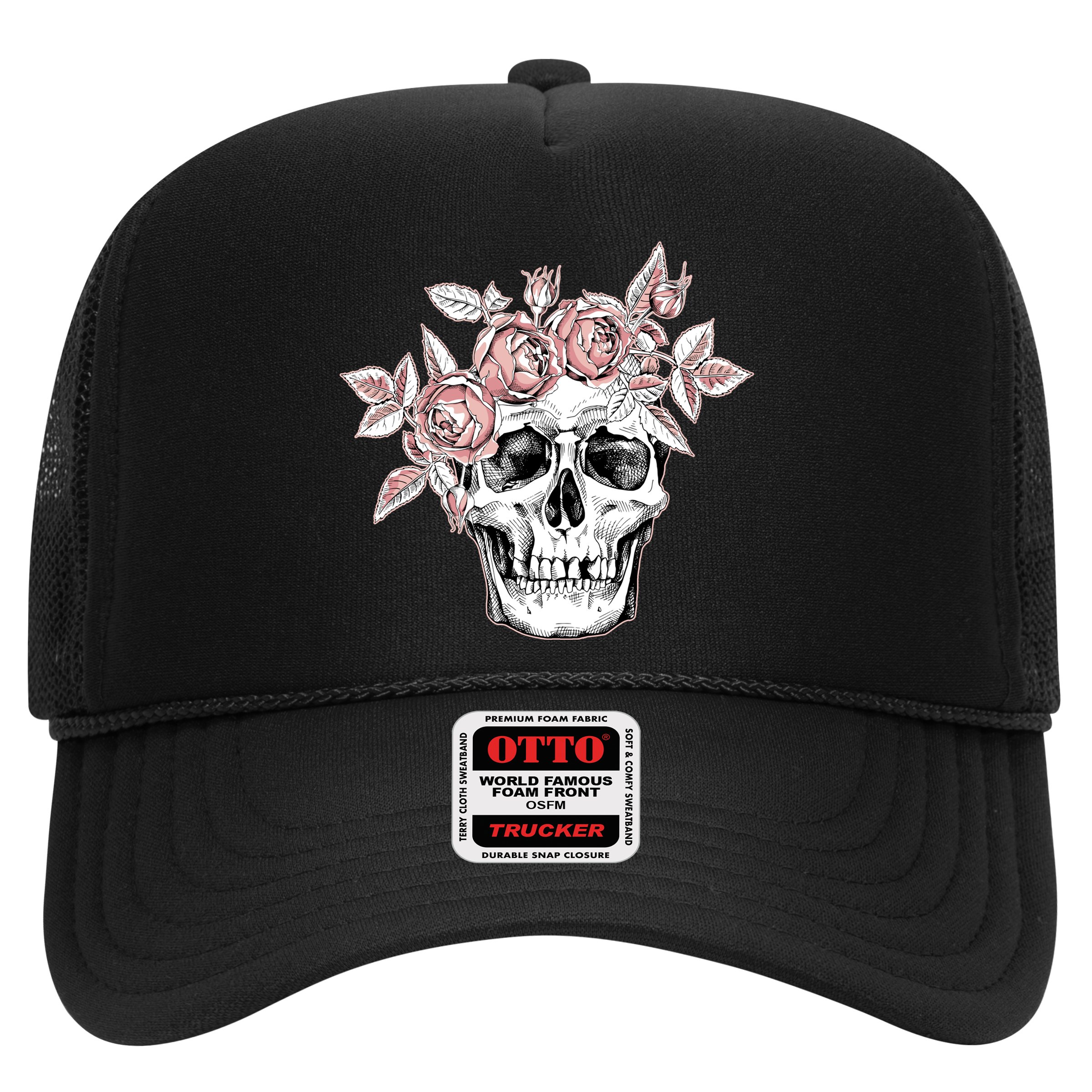 Skull With Crown Of Pink Roses Hat