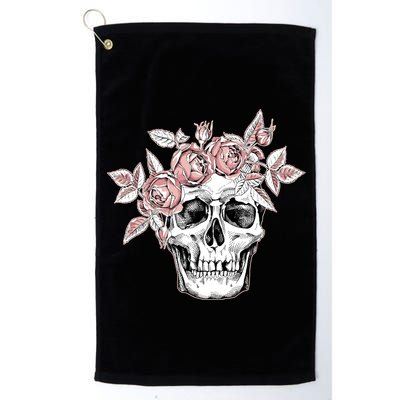 Skull With Crown Of Pink Roses Golf Towel
