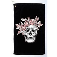 Skull With Crown Of Pink Roses Golf Towel
