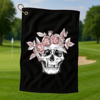 Skull With Crown Of Pink Roses Golf Towel