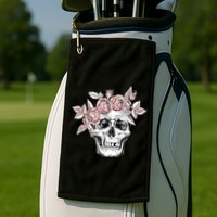 Skull With Crown Of Pink Roses Golf Towel