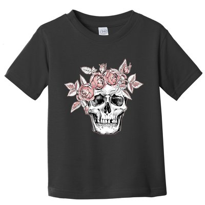 Skull With Crown Of Pink Roses Toddler T-Shirt