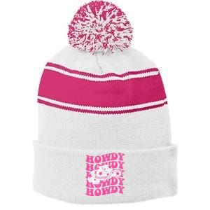 Southern Western Cowgirl Rodeo Pink Hat Stripe Pom Pom Beanie