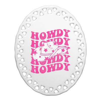 Southern Western Cowgirl Rodeo Pink Hat Ceramic Oval Ornament