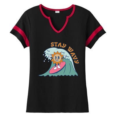 Stay Wavy Cool Summer Waves Ladies Halftime Notch Neck Tee