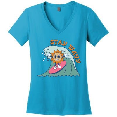 Stay Wavy Cool Summer Waves Women's V-Neck T-Shirt