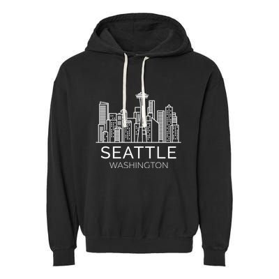 Seattle Washington Downtown Skyline Hoodie Souvenir Hoodie Garment-Dyed Fleece Hoodie