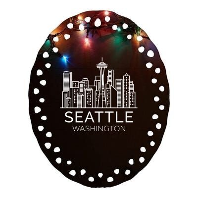 Seattle Washington Downtown Skyline Hoodie Souvenir Hoodie Ceramic Oval Ornament