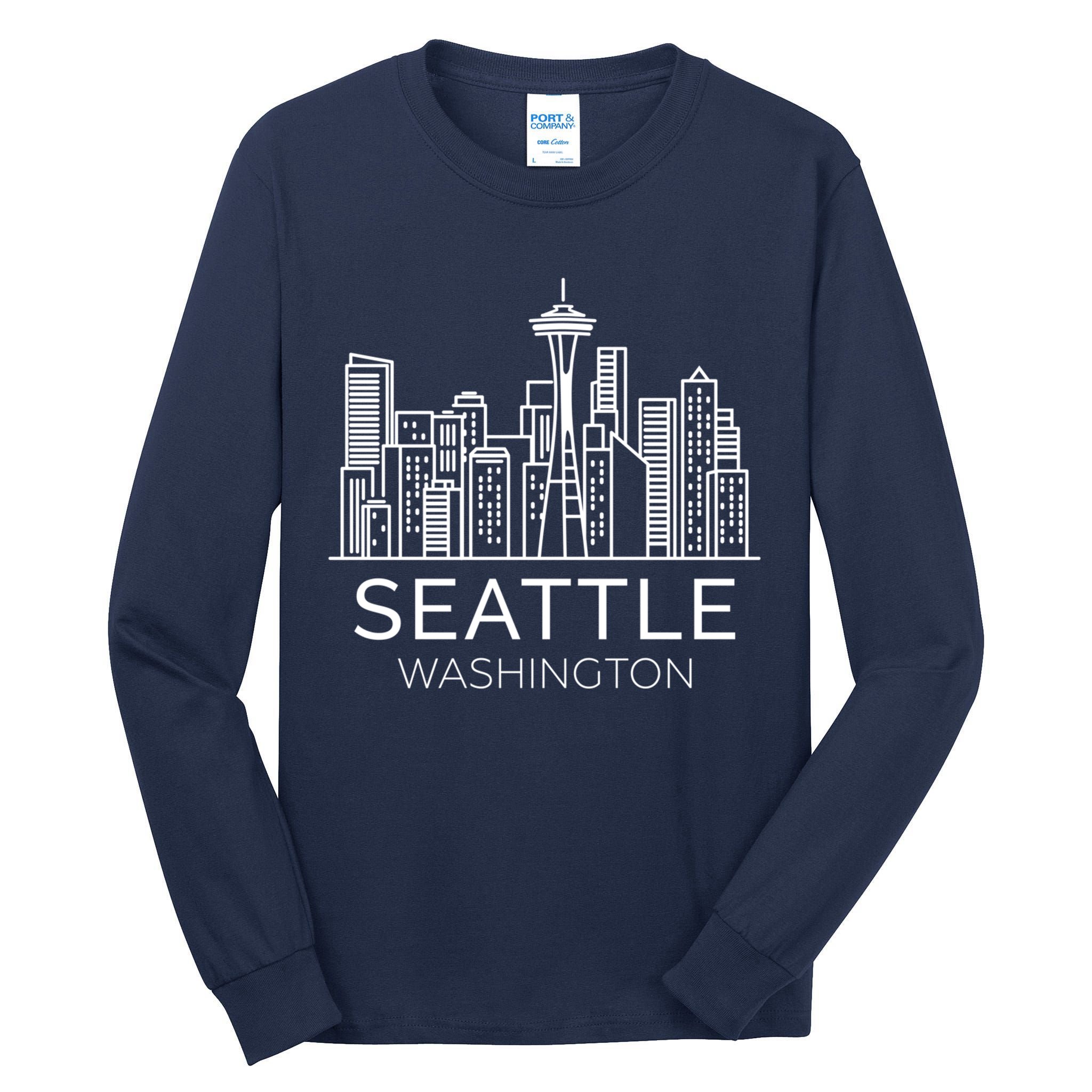 Seattle Washington Downtown Skyline Hoodie Souvenir Hoodie Tall Long Sleeve T-Shirt
