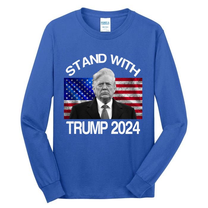 Stand With Donald Trump 2024 Vintage Usa Flag Cute Gift Tall Long Sleeve T-Shirt