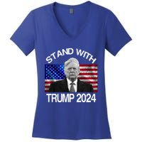 Stand With Donald Trump 2024 Vintage Usa Flag Cute Gift Women's V-Neck T-Shirt