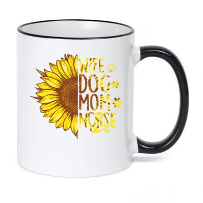 Sunflower Wife Dog Mom Nurse Mothers Day Nurse Day Gift 11oz Black Color Changing Mug