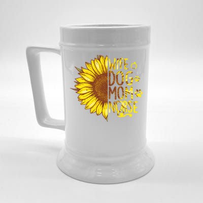 Sunflower Wife Dog Mom Nurse Mothers Day Nurse Day Gift Beer Stein