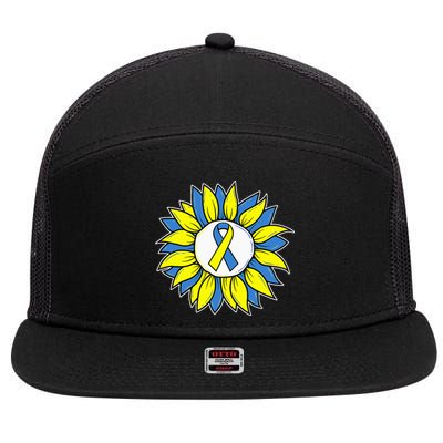 Sunflower World Down Syndrome Awareness Day T21 7 Panel Mesh Trucker Snapback Hat