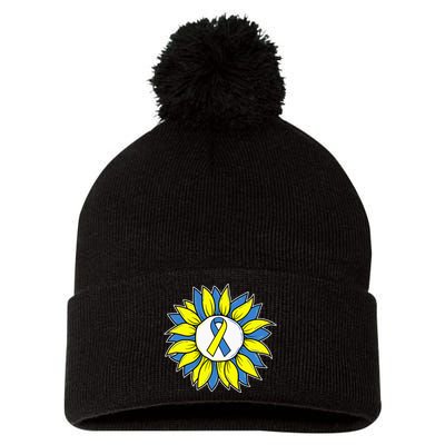 Sunflower World Down Syndrome Awareness Day T21 Pom Pom 12in Knit Beanie