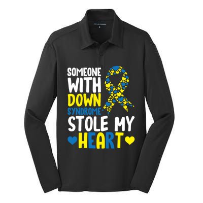 Someone With Down Syndrome Stole My Heart Mom Dad Gift Silk Touch Performance Long Sleeve Polo