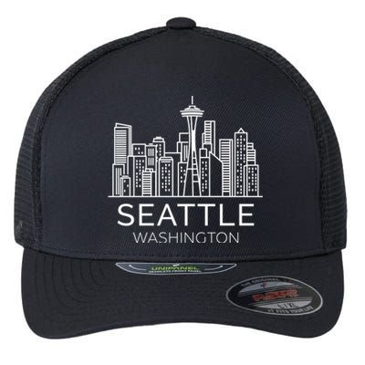 Seattle Washington Downtown Skyline Funny Gift Souvenir Funny Gift Flexfit Unipanel Trucker Cap