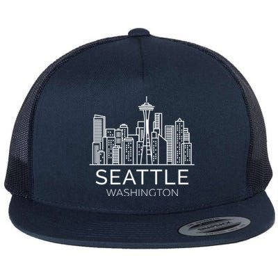 Seattle Washington Downtown Skyline Funny Gift Souvenir Funny Gift Flat Bill Trucker Hat