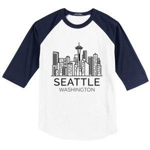 Seattle Washington Downtown Skyline Funny Gift Souvenir Funny Gift Baseball Sleeve Shirt