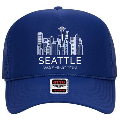 Seattle Washington Downtown Skyline Funny Gift Souvenir Funny Gift High Crown Mesh Back Trucker Hat