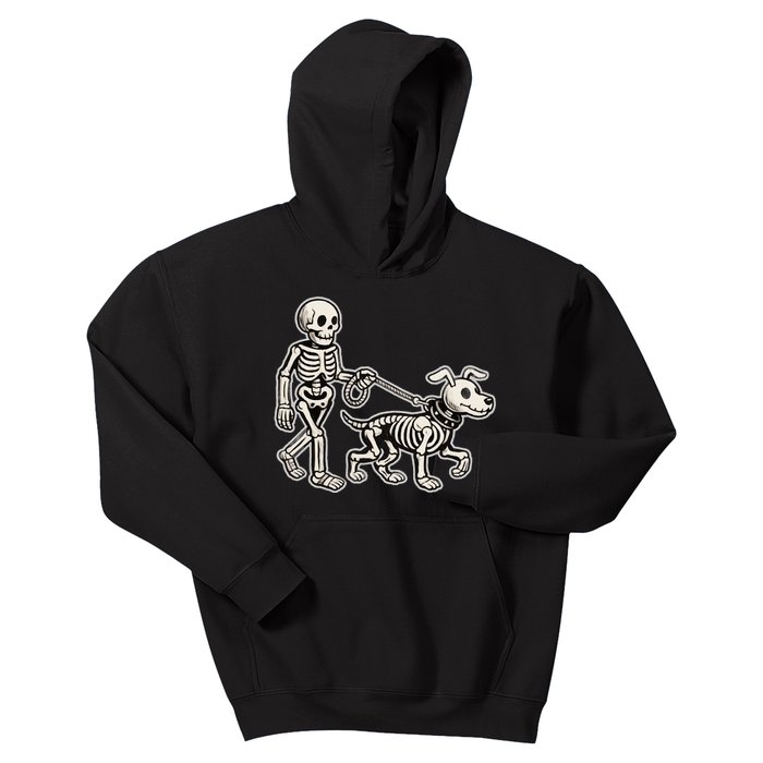 Skeleton With Dog Walking Halloween Costume Kids Hoodie