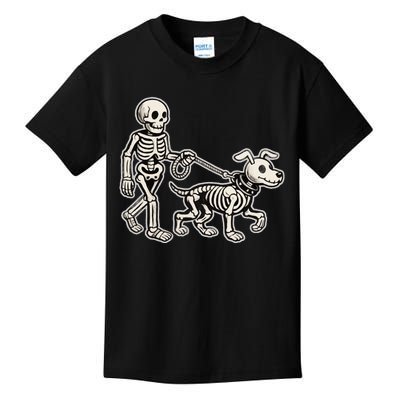 Skeleton With Dog Walking Halloween Costume Kids T-Shirt