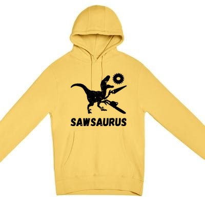 Sawsaurus Woodworker Dinosaurs Carpentry Trex Chainsaw Premium Pullover Hoodie