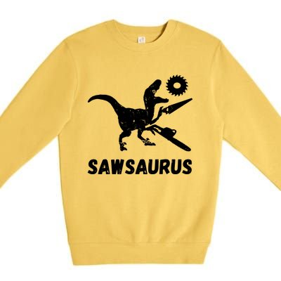 Sawsaurus Woodworker Dinosaurs Carpentry Trex Chainsaw Premium Crewneck Sweatshirt